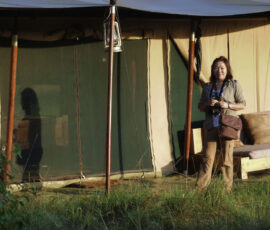 Lisa at our Lemala Tent (Photo by Jeff Drake)