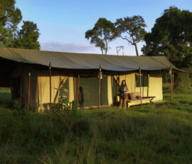 Lisa at our Lemala Tent (Photo by Jeff Drake)
